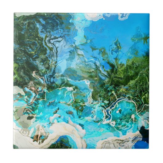 熱帯ターコイズ海ブルー&海藻グリーン タイル (正面)