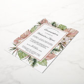 熱帯ダスティピンクホワイトフローラキンセアニェラ金ゴールド 箔招待状 (回転した状態)