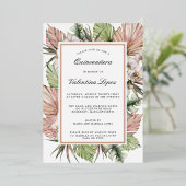 熱帯ダスティピンクホワイトフローラキンセアニェラ金ゴールド 箔招待状 (立ち正面)
