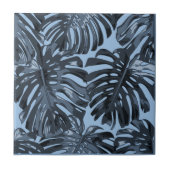 熱帯ダークグレーブルージャングル葉 タイル (正面)