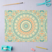 熱帯ティール（緑がかった色）とオレンジマンダラパターン 薄葉紙 (クラフト)