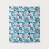 熱帯ティール（緑がかった色）の幾何学的で抽象的なパターン2 タペストリー (正面)