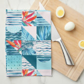 熱帯ティール(緑がかった色)の幾何学的で抽象的なパターン キッチンタオル (四つ折り)