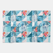 熱帯ティール(緑がかった色)の幾何学的で抽象的なパターン キッチンタオル (横)