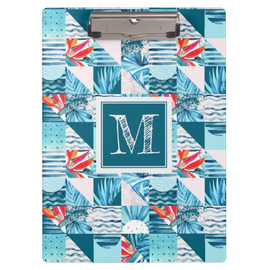 熱帯ティール（緑がかった色）の幾何学的で抽象的なパターン クリップボード (正面)