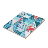 熱帯ティール（緑がかった色）の幾何学的で抽象的なパターン タイル (側面)