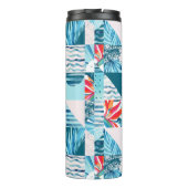 熱帯ティール（緑がかった色）の幾何学的で抽象的なパターン タンブラー (裏面)