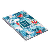 熱帯ティール（緑がかった色）の幾何学的で抽象的なパターン ノートブック (右側)