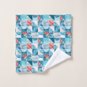 熱帯ティール(緑がかった色)の幾何学的で抽象的なパターン バスタオルセット (ウォッシュタオル)