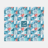 熱帯ティール（緑がかった色）の幾何学的で抽象的なパターン フリースブランケット (正面(横))