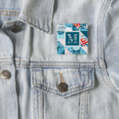 熱帯ティール(緑がかった色)の幾何学的で抽象的なパターン 缶バッジ (インサイチュ)