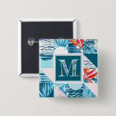 熱帯ティール(緑がかった色)の幾何学的で抽象的なパターン 缶バッジ (正面&裏面)