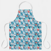 熱帯ティール（緑がかった色）の幾何抽象芸術パターン エプロン (正面)