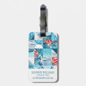 熱帯ティール（緑がかった色）の幾何抽象芸術パターン ラゲッジタグ (裏面縦)