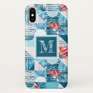 熱帯ティール(緑がかった色)の幾何抽象芸術パターン iPhone X ケース