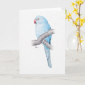 熱帯ティール(緑がかった色)の青いオウムの挨拶状 カード (黄色い花)
