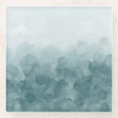 熱帯ティール（緑がかった色）の青の水彩画 ガラスコースター (正面)