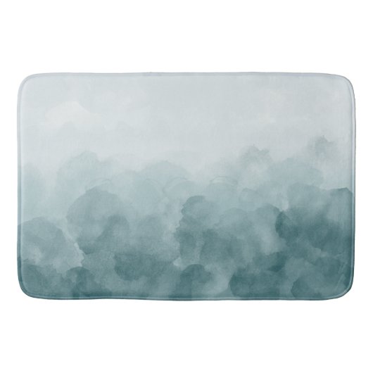 熱帯ティール(緑がかった色)の青の水彩画 バスマット (正面)
