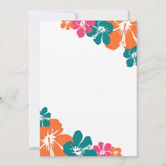 熱帯ティール（緑がかった色）オレンジピンクハイビスカス結婚ズ 招待状 (裏面)