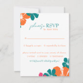 熱帯ティール（緑がかった色）オレンジピンクハイビスカス 出欠カード (正面)