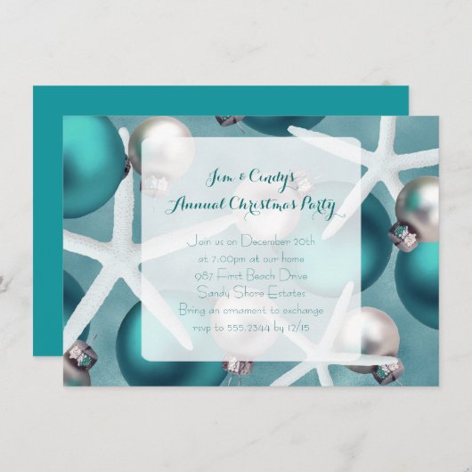 熱帯ティール（緑がかった色）クリスマスパーティの招待状 招待状 (正面/裏面)