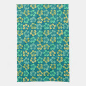 熱帯ティール(緑がかった色)ハイビスカスフラワーパターン キッチンタオル (縦)