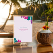 熱帯ティール(緑がかった色)パープルピンクハイビスカス結婚ズ テーブルナンバー