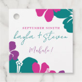 熱帯ティール（緑がかった色）ピンクパープルハイビスカススクエア フェイバータグ (正面)