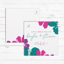 熱帯ティール（緑がかった色）ピンクパープルハイビスカススクエア フェイバータグ