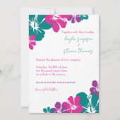 熱帯ティール(緑がかった色)ピンクパープルハイビスカス結婚ズ 招待状 (正面)