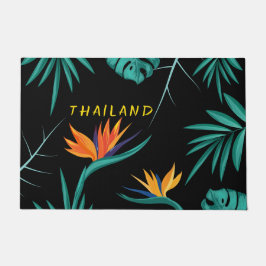 熱帯ティール（緑がかった色）ブルーグリーンパームモノグラムタイ ドアマット