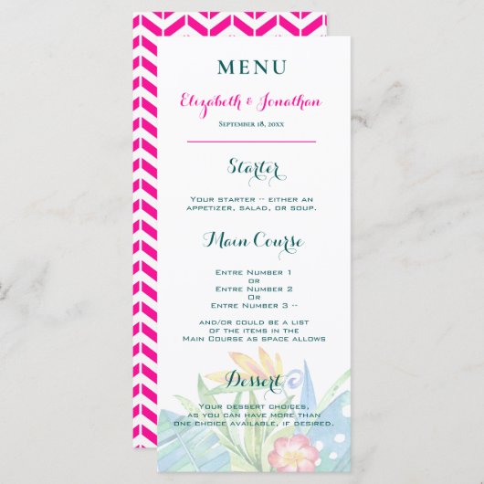 熱帯ティール（緑がかった色）ベリーピンクフローラシボ結婚ロン プログラム (正面/裏面)