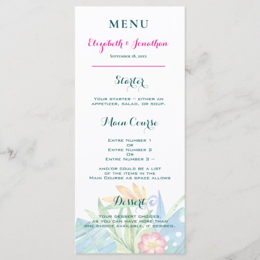 熱帯ティール（緑がかった色）ベリーピンクフローラシボ結婚ロン プログラム (正面)