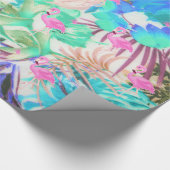 熱帯ティール（緑がかった色）モダンフローラフラミンゴ ラッピングペーパー (角)