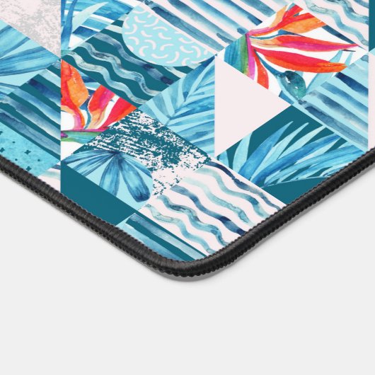 熱帯ティール(緑がかった色)幾何学的抽象芸術パターン デスクマット (コーナー)