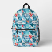 熱帯ティール（緑がかった色）幾何学的抽象芸術パターン プリントバックパック (正面)