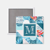 熱帯ティール(緑がかった色)幾何学的抽象芸術パターン マグネット (正面/裏面)