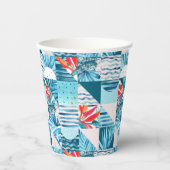 熱帯ティール（緑がかった色）幾何学的抽象芸術パターン 紙コップ (正面)