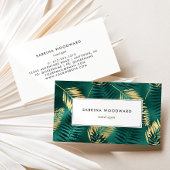 熱帯ティール（緑がかった色）金ゴールドの葉のパターン 名刺