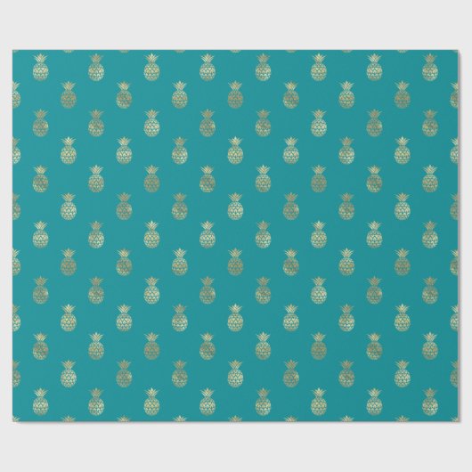 熱帯ティール（緑がかった色）金ゴールドパイナップルパターン ラッピングペーパー (フラット)