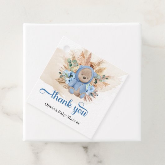 熱帯テディベア青い花ヤシの赤ちゃんシャワー フェイバータグ (インサイチュ)