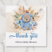 熱帯テディベア青い花ヤシの赤ちゃんシャワー フェイバータグ (裏面)