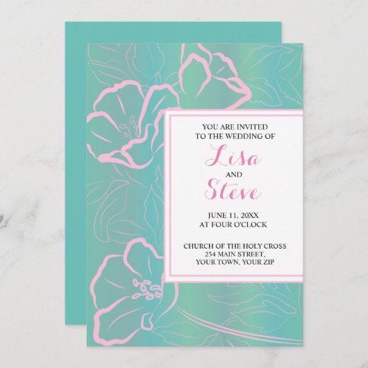 熱帯テーマビーチ目的地の結婚式 招待状 (正面/裏面)