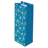 熱帯テーマフラミンゴの果実（青い背景） ワインギフトバッグ (正面アングル)