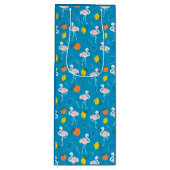 熱帯テーマフラミンゴの果実（青い背景） ワインギフトバッグ (正面)