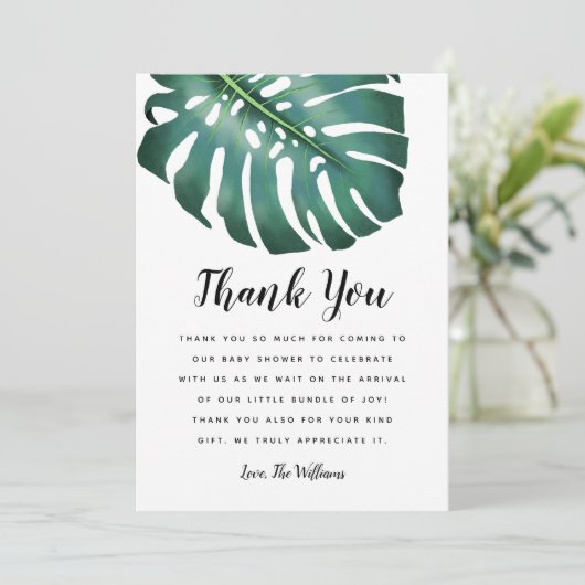 熱帯テーマベイビーシャワーグリーン サンキューカード (スタンド正面)