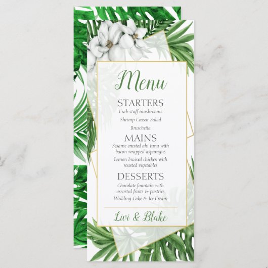 熱帯テーマ結婚のメニュー メニュー (正面/裏面)
