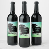 熱帯デザインの緑の濃淡の名前と日付 ワインラベル (ボトル)