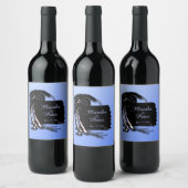 熱帯デザインの青の名前と日付 ワインラベル (ボトル)