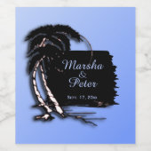 熱帯デザインの青の名前と日付 ワインラベル (シングルラベル)